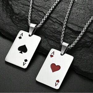 3for$20 1pc Men's Poker Card Charm Necklace, Heart Couple Pendant Necklace